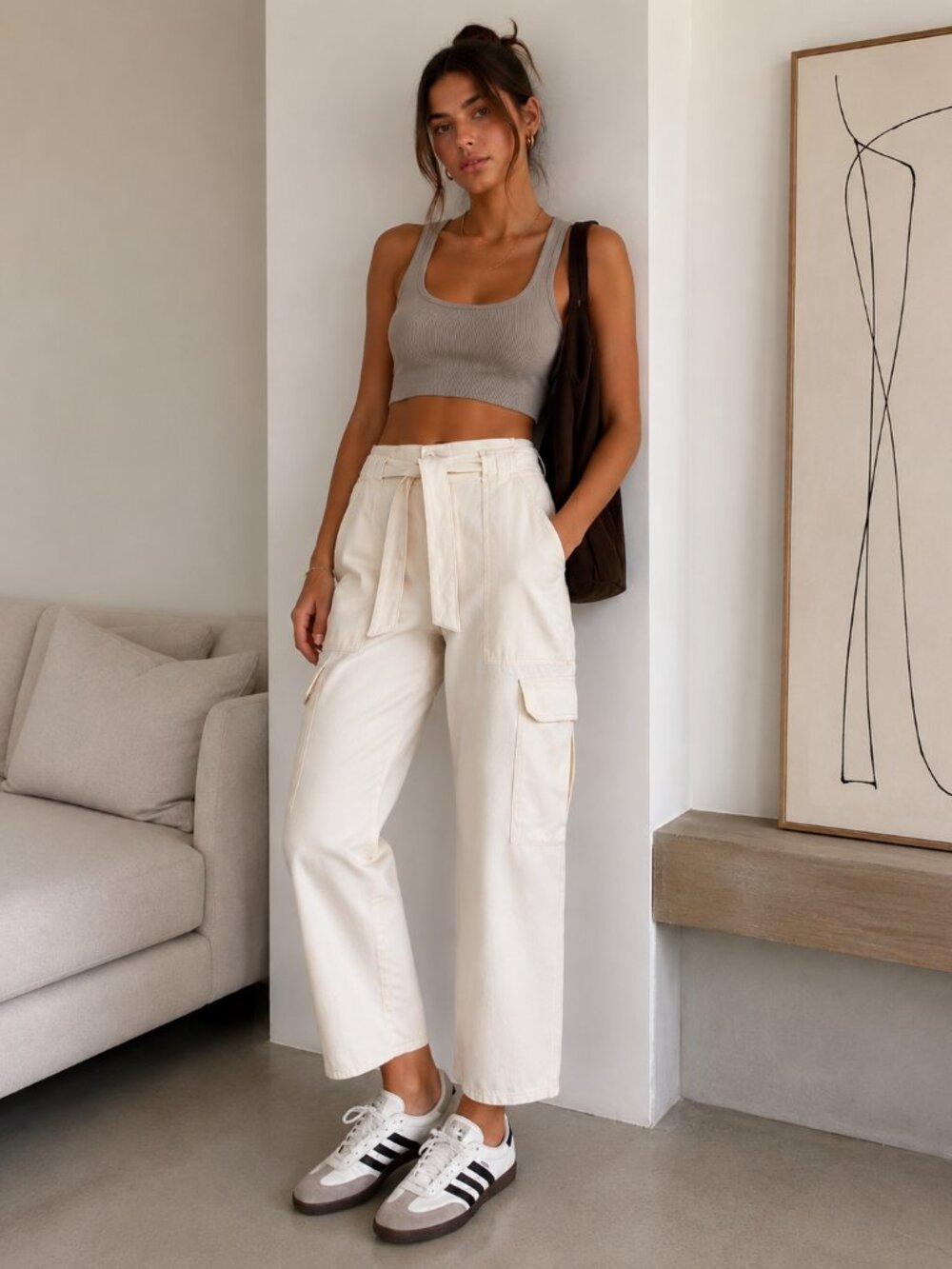 MANGO - MNG DENIM CARGO CARPENTER PANTS | TIE WAIST | CLEAN GIRL | 26" | NWT